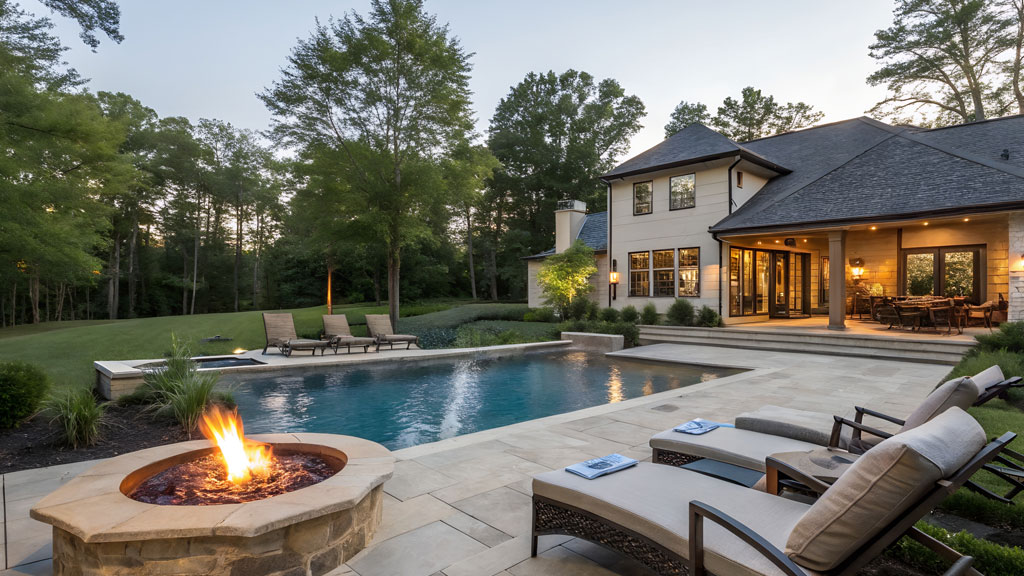 Couple relaxing by private pool at Île de Ré villa